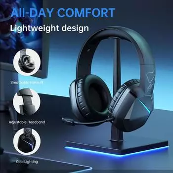 Игровая гарнитура Bluetooth с многофункциональной RGB-подсветкой, функцией шумоподавления и низкой задержкой, беспроводная стереогарнитура 2.4G