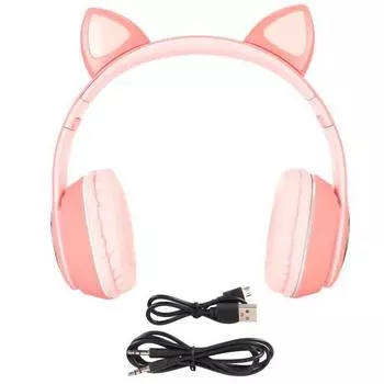 Игровая гарнитура Cat Ear Bluetooth с поддержкой небольшой карты памяти, режимом LINEIN, игровыми наушниками со светодиодным микрофоном, розового цвета