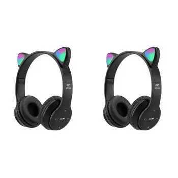 Игровая гарнитура Cat Ear Накладные наушники Стерео Бас для ПК Телефон (черный)