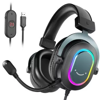 Игровая гарнитура FIFINE с объемным звуком, совместимые игровые наушники с RGB-управлением звуком, совместимые с Оснащены 3 настройками эквалайзера Музыка Отсоединяемый чёрный