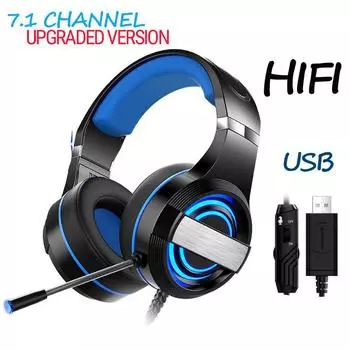 Игровая гарнитура Наушники для ПК с объемным звуком 7.1 и микрофоном с шумоподавлением Проводные стереонаушники RGB-подсветка для ноутбуков чёрный