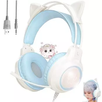 Игровая гарнитура PS4 Гарнитура PS5 Игровые наушники Проводные наушники-вкладыши «кошачьи ушки» Игровые наушники со съемным микрофоном с шумоподавлением Над ухом