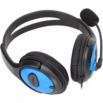 Игровая гарнитура с накладными наушниками и разъемом 3,5 мм, наушники с микрофоном, регулировка на 120 градусов, регулировка громкости и отключение звука для ПК, ноутбука, PS4/XBOX ONE 19.5*18.5*7.5cm синий/чёрный