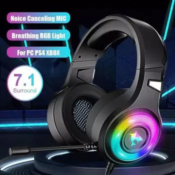 Игровая гарнитура с объемным звуком 7.1 и микрофоном с шумоподавлением, крутая RGB-подсветка, проводные наушники для ПК/PS4/PS5/XBOX