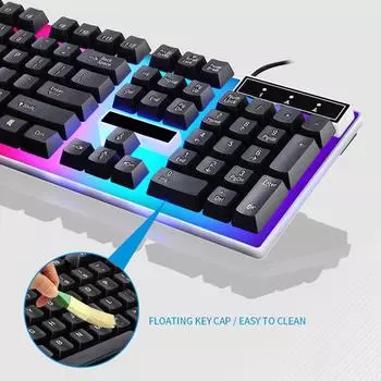 Игровая клавиатура RGB, игровой комплект клавиатуры и мыши, проводная механическая клавиатура, игровой комплект клавиатуры и мыши для геймеров на ПК с ОС Windows чёрный
