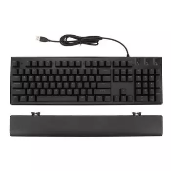 Игровая клавиатура RGB с подставкой для рук, универсальная светодиодная подсветка, 104 клавиши, синий переключатель, USB, проводная компьютерная механика