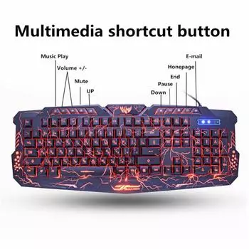 Игровая клавиатура со светодиодной подсветкой, 3 цвета, USB, с проводной подсветкой, водонепроницаемая компьютерная трещина, эргономичная клавиатура красный