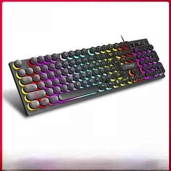 Игровая клавиатура T-WOLF T80 Thunder Wolf — проводная, светящаяся, в розовом ретро-панковском дизайне для ноутбука и офиса. розовый