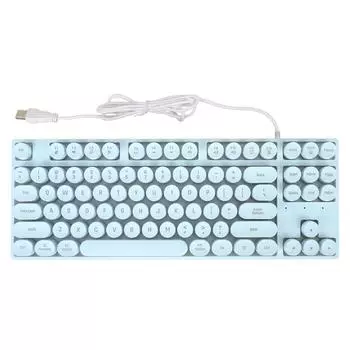 Игровая клавиатура USB круглая 87 клавиш цветная подсветка эргономичная механическая сенсорная проводная клавиатура для синий