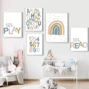 Игровая комната мультфильм алфавит 123 Радуга детская настенная живопись на холсте плакаты на скандинавскую тему и принты фотографии декор для детской комнаты 21x30cm No Framed
