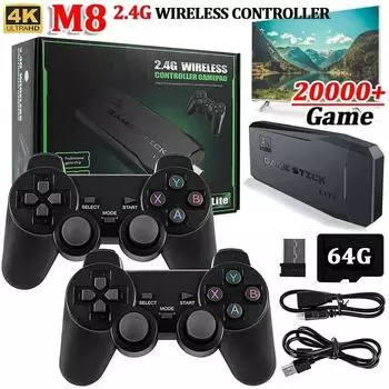 Игровая консоль 2.4G двойной беспроводной контроллер Game Stick 4K 20000 игр 64 128 ГБ ретро игры для PS1/GBA мальчик рождественский подарок