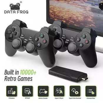 Игровая консоль DATA FROG 4K, беспроводной контроллер 2,4G, встроенная игровая приставка 10000 для PS1/FC/GBA, ретро-телевизор, игровая консоль Dendy 3500 Games 2P