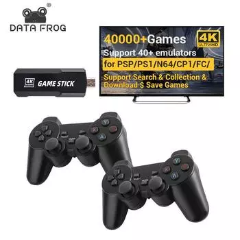 Игровая консоль DATA FROG 4K HD в стиле ретро, двойной беспроводной контроллер, игровая приставка, встроенная в 40000 классических игр для PS1/FC/GBA 32G 15000 Games With Box чёрный
