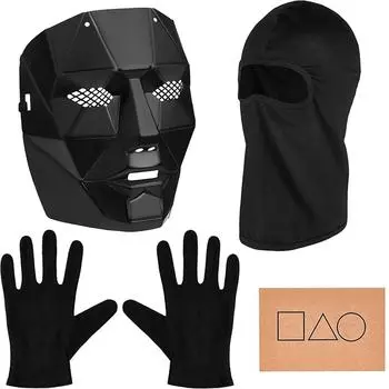 Игровая маска + черные перчатки + черная маска для лица + 1 игральная карта для карнавала для мужчин и женщин, набор из четырех One Size