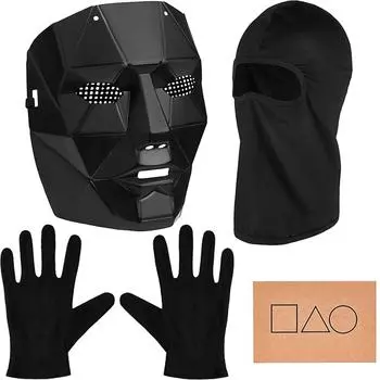 Игровая маска + черные перчатки + черная маска для лица + 1 игральная карта для карнавала для мужчин и женщин, набор из четырех One Size