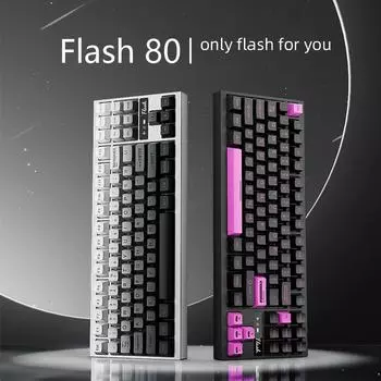 Игровая механическая клавиатура Flash 80 — 88 клавиш, алюминиевое основание с ЧПУ, 3 режима (Проводной, 2.4G, Bluetooth), Прокладочная конструкция, переключатели KTT, подсветка RGB. чёрный