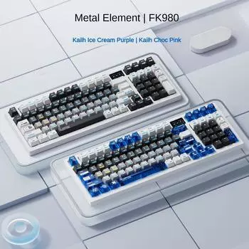 Игровая механическая клавиатура NFK980 с мини-экраном, клавишными колпачками в стиле Elements и дизайном с металлическими элементами Kailh Ice Cream Purple
