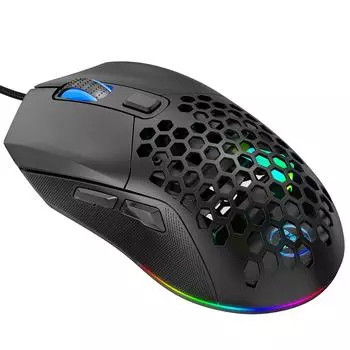 Игровая мышь HXSJ X300 RGB с подсветкой, эргономичная, 6-кнопочная, программируемая, с возможностью записи макросов и настройки скорости колесика 7200 точек на дюйм WIRED чёрный