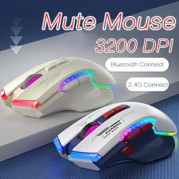 Игровая мышь iMice Bluetooth 5.0, 3200, высокое разрешение, 2,4G, USB, игровая мышь с функцией Plug and Play, крутая беспроводная мышь с RGB-подсветкой, без звука Only 2.4G Connect белый