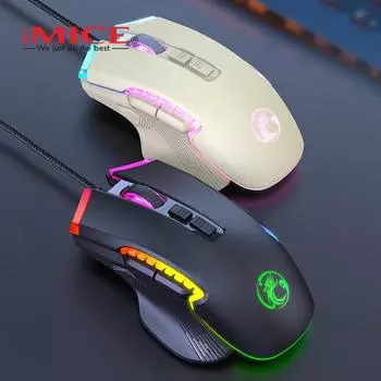 Игровая мышь iMICE T70, 8D RGB программируемые мыши для игрового офиса, светящаяся 7200 точек на дюйм, игровая USB-проводная 8 кнопок чёрный