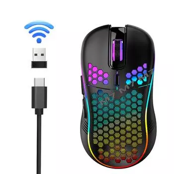 Игровая мышь с RGB-подсветкой, беспроводной конструкцией в виде сот, легкая и с проводной зарядкой TYPE-C.