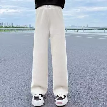 Игровая одежда для девочек, свободные спортивные штаны, детские брюки, подростковые мягкие спортивные штаны, повседневные черные и белые спортивные штаны 170 белый