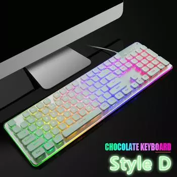 Игровая USB-клавиатура со светодиодной подсветкой, 104 клавиши, эргономичная клавиатура с подставкой для запястья, для ПК с ОС Windows, настольного компьютера и ноутбука Style A