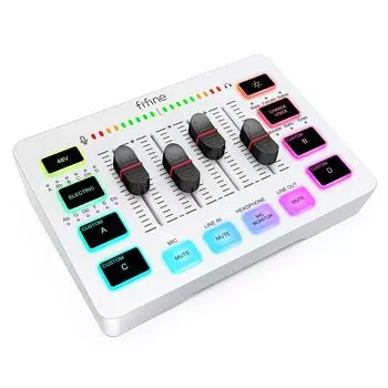 Игровой аудиомикшер FIFINE, аудиоинтерфейс, совместимый с игровым аудиомикшером, микшер подкастов с функцией RGB, кнопка смены голоса, индивидуальный звуковой эффект