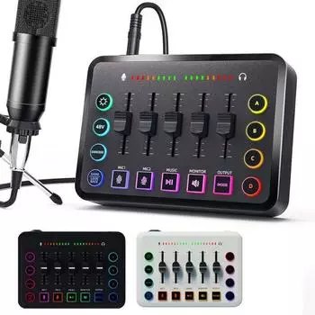 Игровой аудиомикшер Внешняя звуковая карта Независимое управление каналами Совместимый с Bluetooth потоковый RGB-микшер для ПК с интерфейсом микрофона XLR чёрный