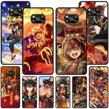 Игровой чехол Genshin Impact для Xiaomi Poco M5s X3 NFC X5 F3 M4 M3 Pro, черный силиконовый мягкий чехол для телефона Xiaomi Poco M3