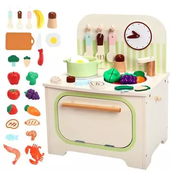 Игровой домик для кухни, симпатичный каменный игровой домик, развивающие игрушки, деревянная кухня, набор из 36 предметов с кухонными принадлежностями, приправами, ингредиентами, фруктами