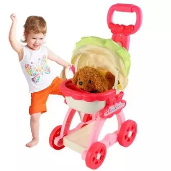 Игровой домик для щенков и домашних животных, игрушки для детей, девочек, интерактивная мягкая игрушка для собак, переносная коляска для щенков, игровой набор для ролевых игр B розовый