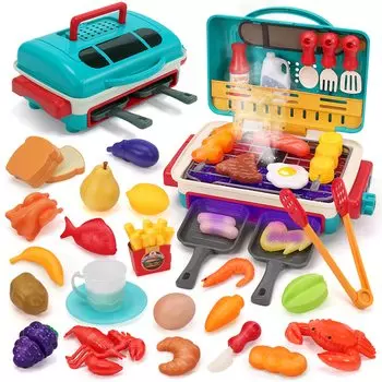 Игровой домик HOLYFUN, обучающие пропуски, игрушка, безопасность, набор из 43 предметов, игровой домик, набор посуды для приготовления еды, ролевые игры, нарезка барбекю, игра BB на Рождество