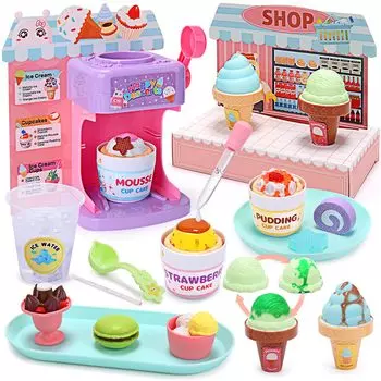 Игровой домик, симпатичная каменная игрушка, магазин мороженого, набор из 44 предметов, обучающая игрушка 2 в 1, как играть в самодельное мороженое-кекс с изменяемым цветом и температурой