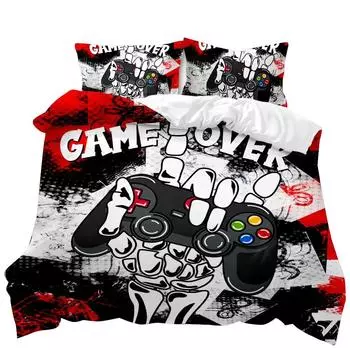 Игровой комплект пододеяльников с изображением сахарного черепа для геймеров, постельное белье для паутины на Хэллоуин, полиэстеровый пододеяльник для детей, подростков, рука, скелет, геймпад 70x133cm 2pcs