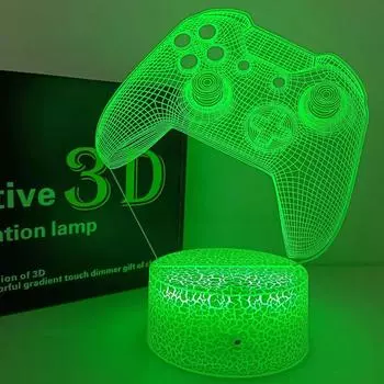 Игровой контроллер, ночник, геймпад, 3D-лампа-иллюзия для детской спальни, игровой комнаты, декор, рождественские подарки на день рождения для мальчиков и девочек Crack Base No Remote синий