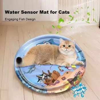 Игровой коврик с датчиком воды для кошек, интерактивная игрушка для кошек, сенсорная подставка для воды с имитацией рыб, утолщенная летняя охлаждающая подставка для домашних животных A