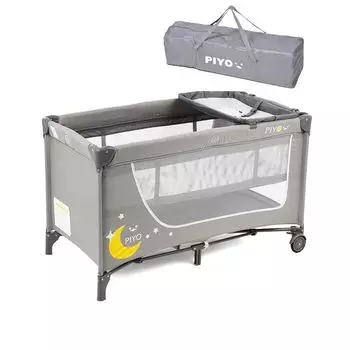 Игровой манеж PIYO складной Прочный и большой 125 см Прочный складной игровой круг С пеленальным столиком С колесиками В комплекте сумка для переноски Складывается