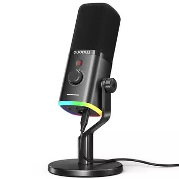 Игровой микрофон MAONO с шумоподавлением, микрофон для ПК, для потоковой передачи подкастов, динамический микрофон, кнопка отключения звука, однонаправленный микрофон, запись на YouTube чёрный