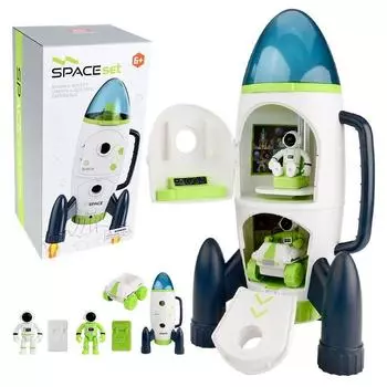 Игровой набор для детей с космическим кораблем, в комплект входят модель космической ракеты, вездеход и фигурка космонавта, детская ролевая игра «Воздушный транспорт» белый