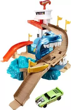 Игровой набор Hot Wheels Color Shifters Biting Shark для детей 1 года и BGK04 [Включает мини-машинку] [4 шт.]