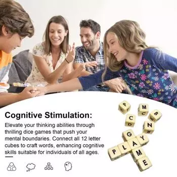 Игровой набор из 12 игральных костей с буквами, кроссворд, игра-пасьянс, улучшение навыков работы со словами, повышение интеллекта
