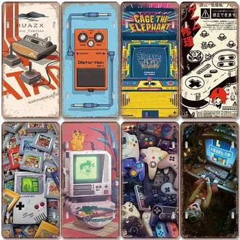 Игровой номерной знак металлический знак винтажный игровой геймер PlayStation железный постер настенное искусство декор для мальчиков декор для игровой комнаты дом L яблочный зеленый