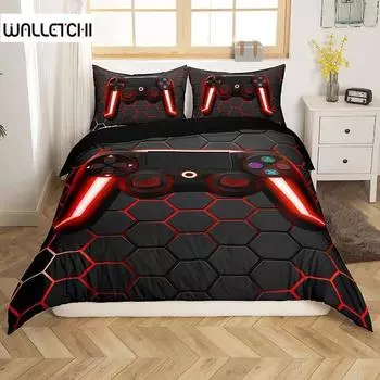 Игровой пододеяльник King Red Honeycomb Printed Комплект постельного белья из полиэстера Игровой красный и черный Новинка Геймпад Джойстики Пододеяльник EU single(135x200cm)
