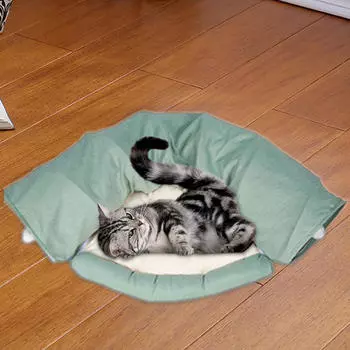 Игровой туннель для кошек 2 в 1, игровой центр со съемным ковриком, интерактивный для собак, домашних животных, хомяков зелёный