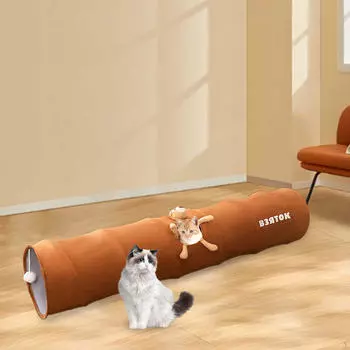 Игровой туннель для кошек, диаметр 9,8 дюйма, складная, устойчивая к царапинам игрушка для домашних животных с мячом для кроликов коричневый