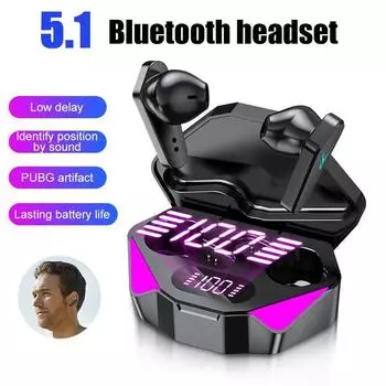Игровые беспроводные наушники Bluetooth5.1 Чистые голосовые вызовы TWS с низкой задержкой RGB-подсветкой Длительное время автономной работы с зарядным устройством Наушники для телефона чёрный