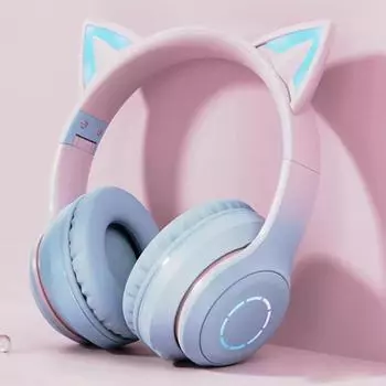 Игровые наушники Cat Ear Bluetooth с увеличенным сроком службы батареи и отсутствием задержек зелёный/фиолетовый