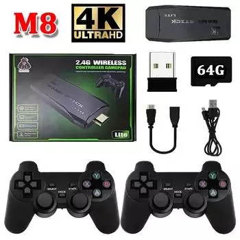 Игровые приставки M8 Console 2.4G Dual Wireless Controller Game Stick 4K 10000 игр 64 ГБ Ретро-игра Для Dropshiopping Рождественский подарок