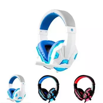 Игровые стереонаушники, игровая гарнитура с микрофоном, светодиодная подсветка для ПК, ноутбука синий